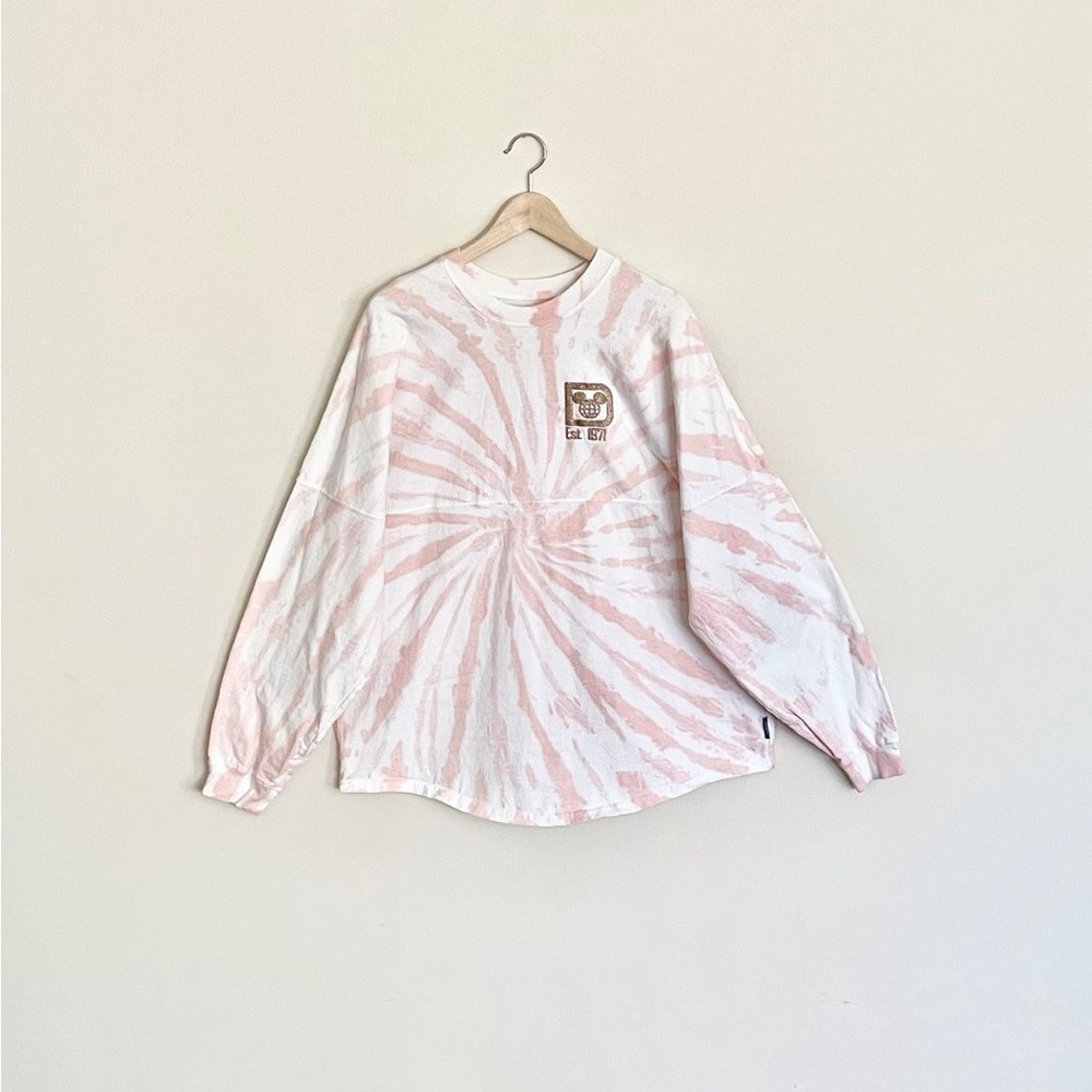 Disney Parks Spirit Jersey Tie Dyed Pink White Long Sleeve Shirt Adult Large OS